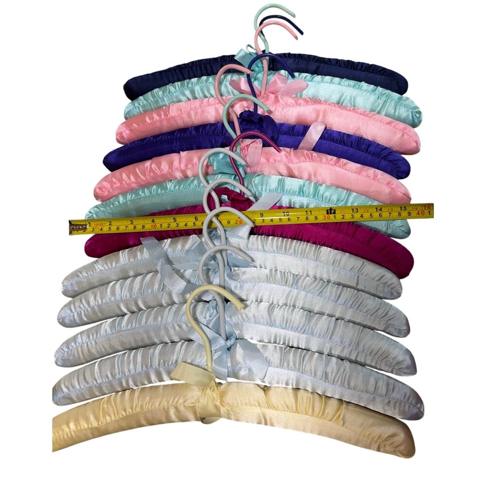 Lot of 12 Satin Padded Clothes Hangers Multicolor with Bow Accents - Picture 10 of 10